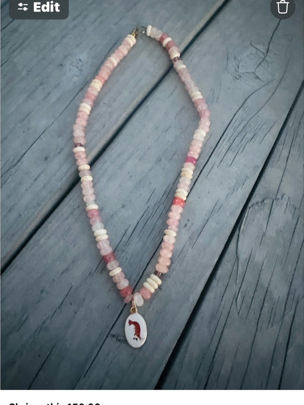 Handcrafted Pink Glass Beaded Necklace with Charm - Women Jewelry. Shrimp charm